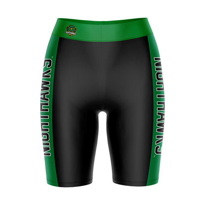 Northern Virginia NightHawks Vive La Fete Game Day Logo on Waistband and Green Stripes Black Women Bike Short 9 Inseam