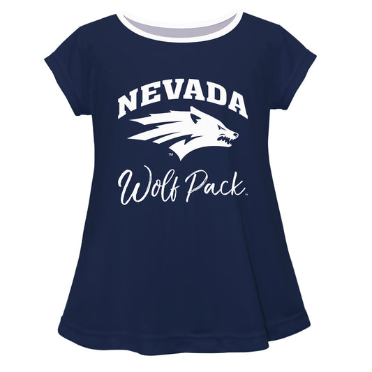 Nevada Wolfpack UNR Girls Game Day Short Sleeve Navy Laurie Top by Vive La Fete