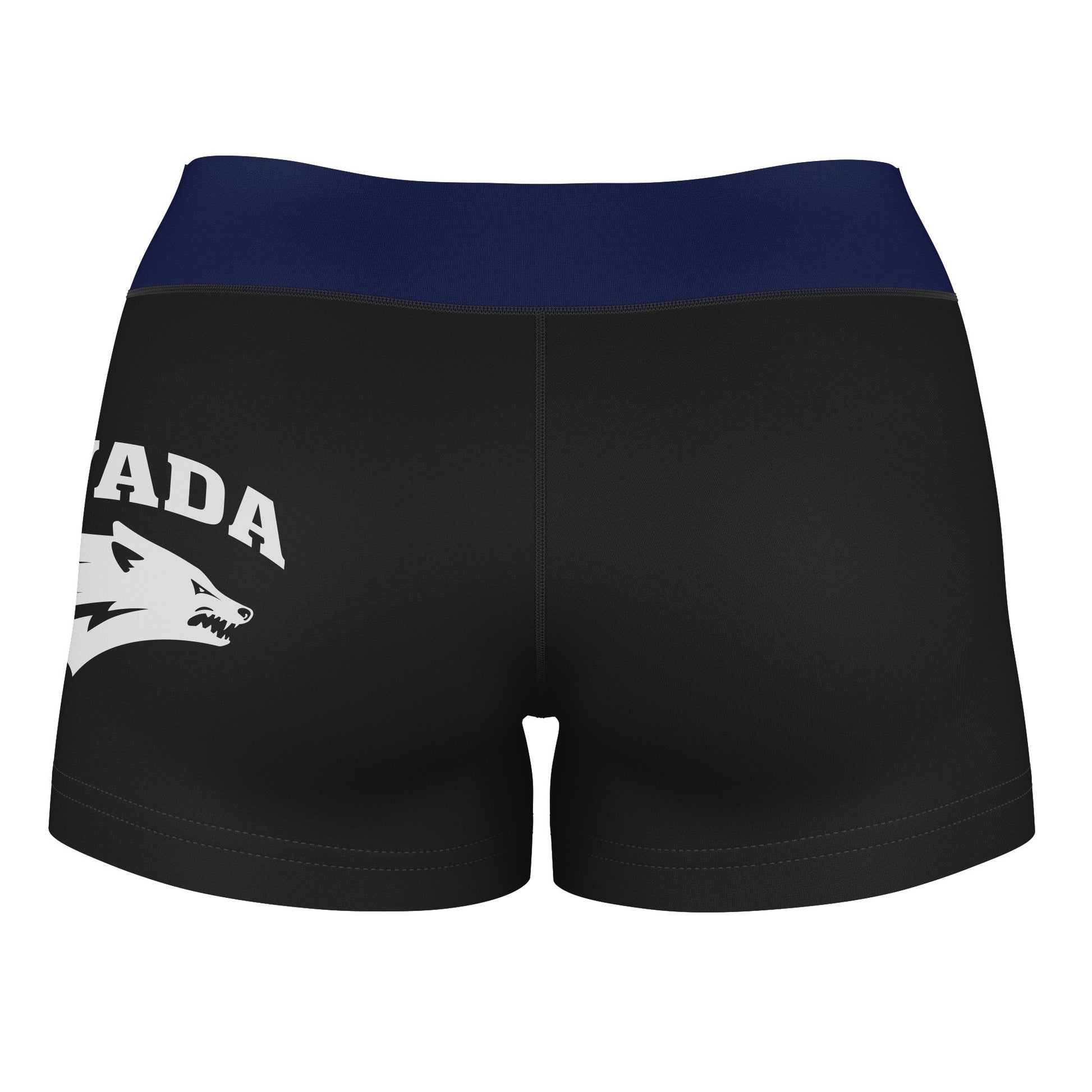 Nevada Wolfpack UNR Vive La Fete Logo on Thigh and Waistband Black & Navy Women Yoga Booty Workout Shorts 3.75 Inseam" - Vive La F̻te - Online Apparel Store