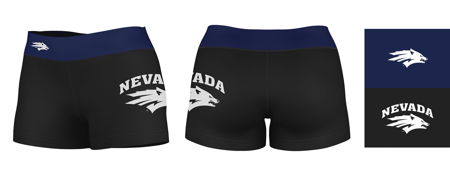 Nevada Wolfpack UNR Vive La Fete Logo on Thigh and Waistband Black & Navy Women Yoga Booty Workout Shorts 3.75 Inseam" - Vive La F̻te - Online Apparel Store