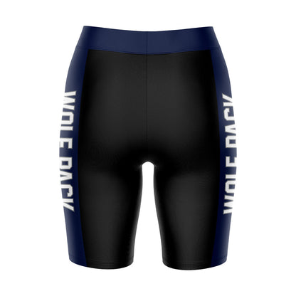 Nevada Wolfpack UNR Vive La Fete Game Day Logo on Waistband and Navy Stripes Black Women Bike Short 9 Inseam