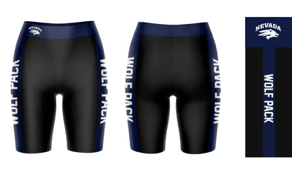 Nevada Wolfpack UNR Vive La Fete Game Day Logo on Waistband and Navy Stripes Black Women Bike Short 9 Inseam