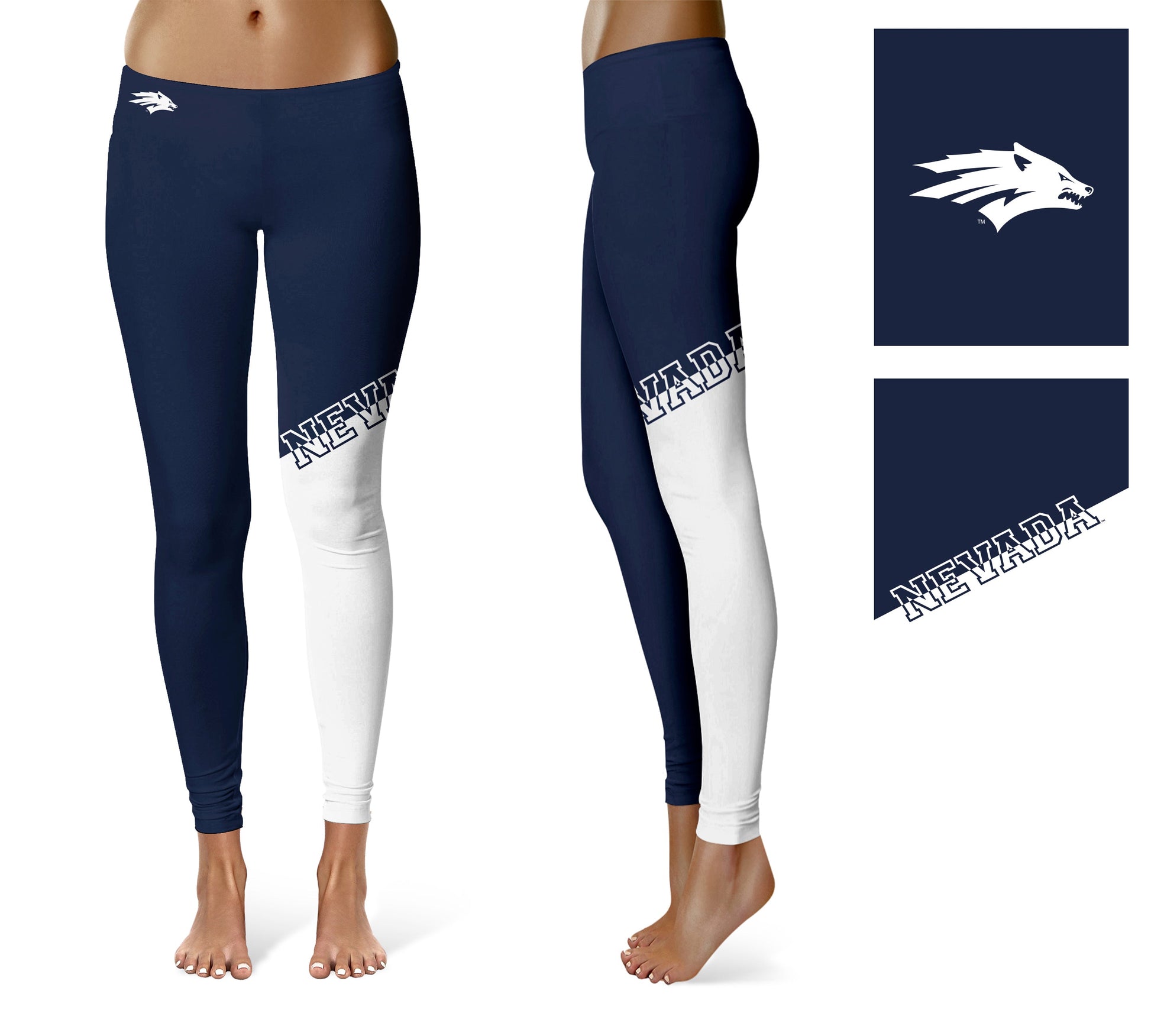 University of Nevada Reno Wolfpack Vive La Fete Game Day Collegiate Leg Color Block Women Navy White Yoga Leggings