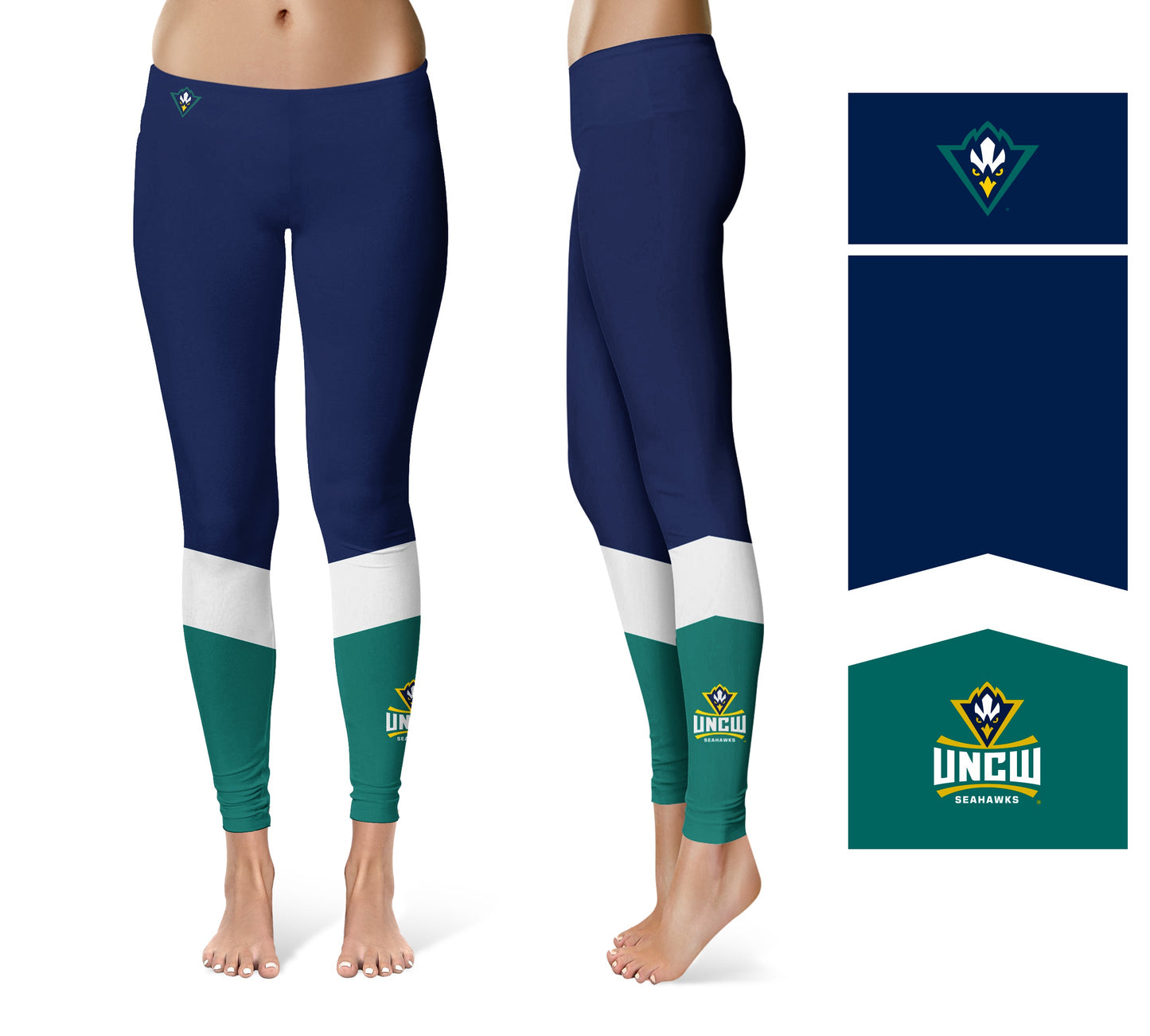 UNC Wilmington Seahawks UNCW Vive La Fete Game Day Collegiate Ankle Color Block Women Navy Teal Yoga Leggings