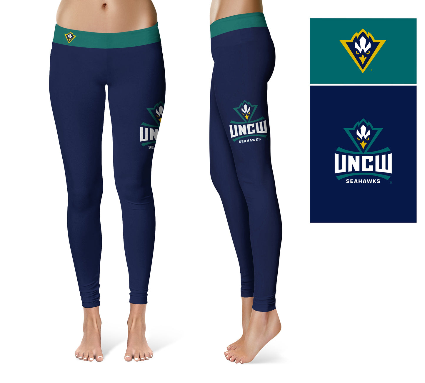 UNC Wilmington Seahawks UNCW Vive La Fete Game Day Collegiate Logo on Thigh Blue Women Yoga Leggings 2.5 Waist Tights