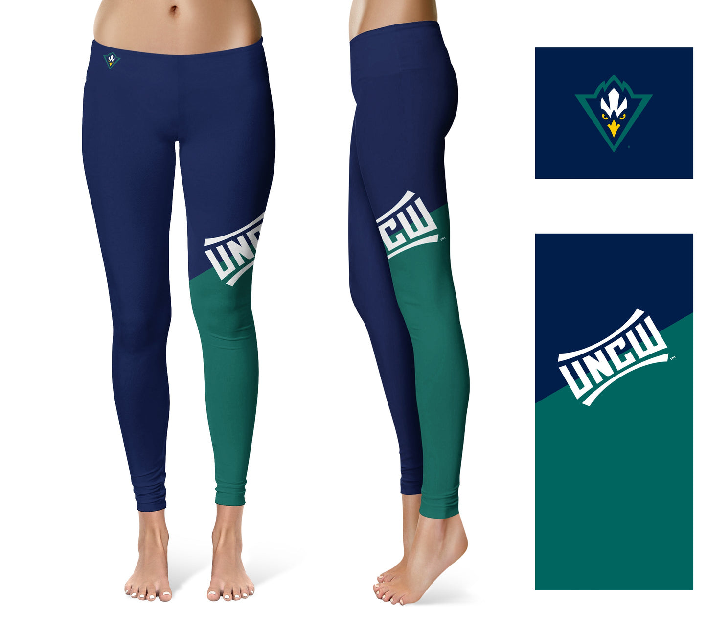 UNC Wilmington Seahawks UNCW Vive La Fete Game Day Collegiate Leg Color Block Women Blue Teal Optimum Yoga Short - Vive La F̻te - Online Apparel Store