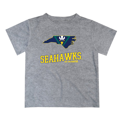 UNC Wilmington Seahawks UNCW Vive La Fete State Map Heather Gray Short Sleeve Tee Shirt