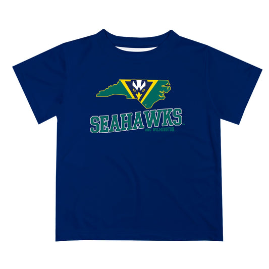 UNC Wilmington Seahawks UNCW Vive La Fete State Map Navy Short Sleeve Tee Shirt