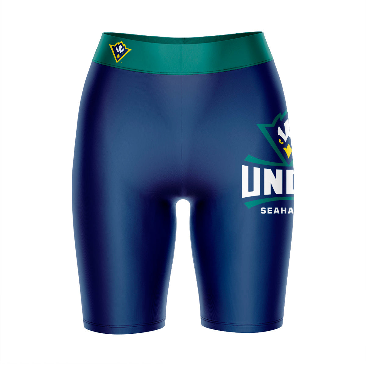 UNC Wilmington Seahawks UNCW Vive La Fete Game Day Logo on Thigh and Waistband Blue and Teal Women Bike Short 9 Inseam