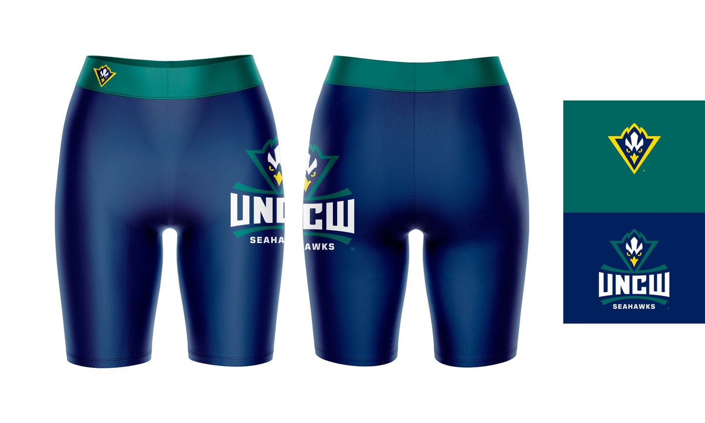 UNC Wilmington Seahawks UNCW Vive La Fete Game Day Logo on Thigh and Waistband Blue and Teal Women Bike Short 9 Inseam