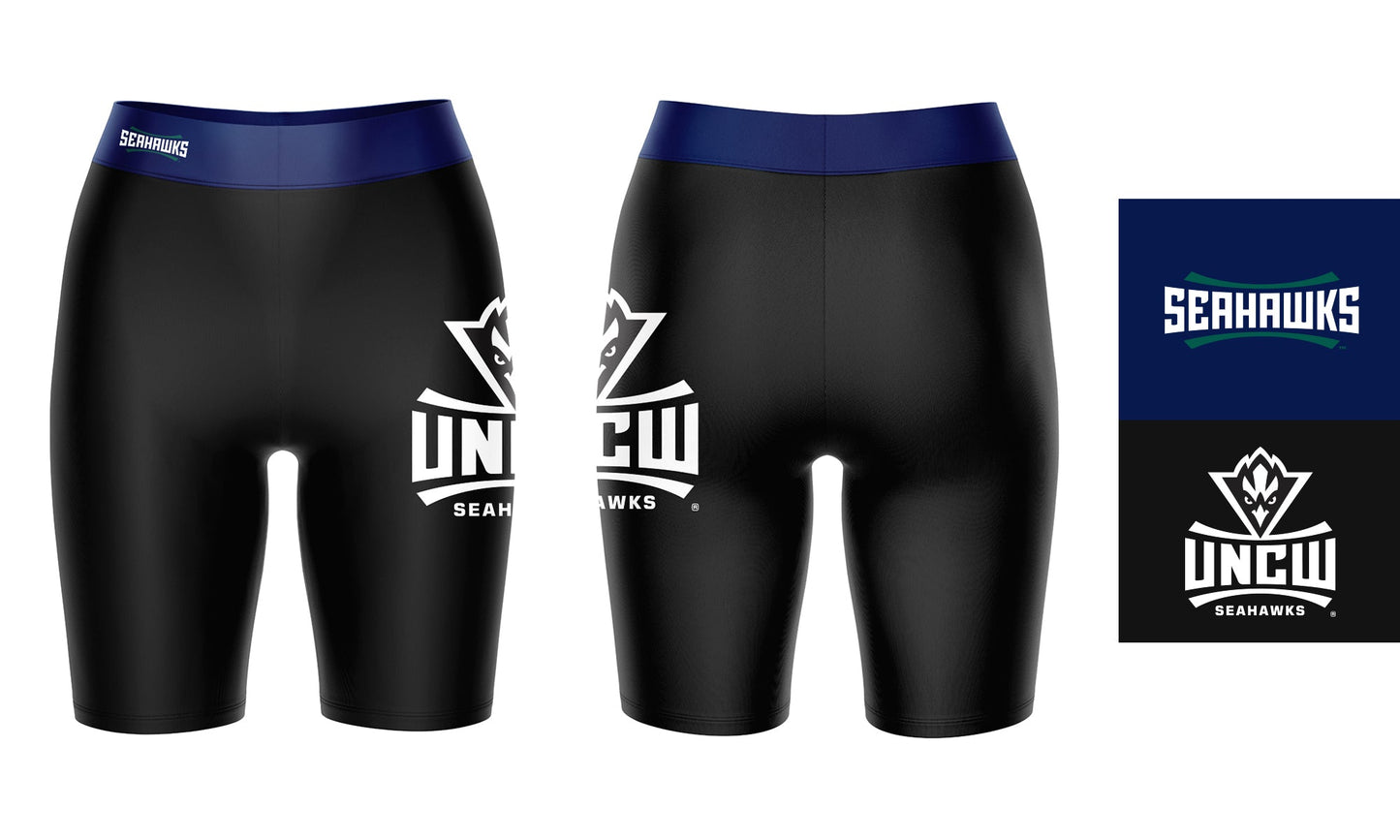 UNC Wilmington Seahawks UNCW Vive La Fete Game Day Logo on Thigh and Waistband Black and Blue Women Bike Short 9 Inseam