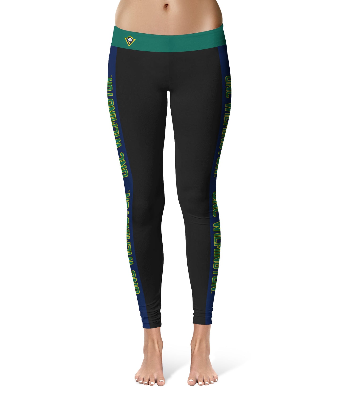 UNC Wilmington Seahawks UNCW Vive La Fete Game Day Collegiate Navy Stripes Women Black Yoga Leggings 2 Waist Tights