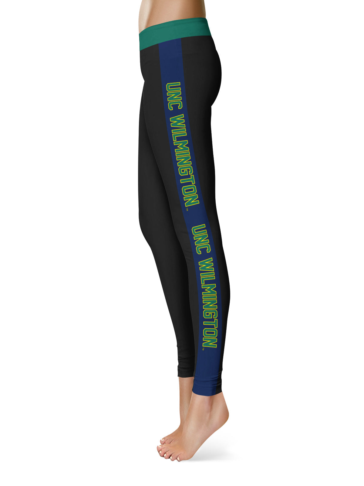 UNC Wilmington Seahawks UNCW Vive La Fete Game Day Collegiate Navy Stripes Women Black Yoga Leggings 2 Waist Tights