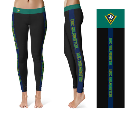 UNC Wilmington Seahawks UNCW Vive La Fete Game Day Collegiate Navy Stripes Women Black Yoga Leggings 2 Waist Tights