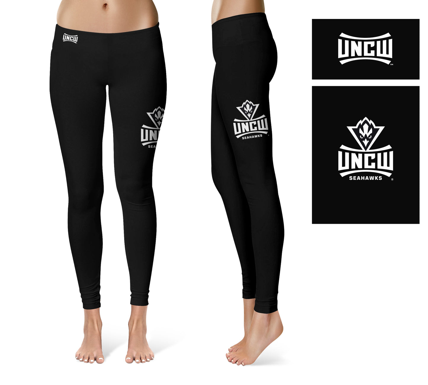 UNC Wilmington Seahawks Vive La Fete Game Day Collegiate Large Logo on Thigh Women Black Yoga Leggings 2.5 Waist Tights