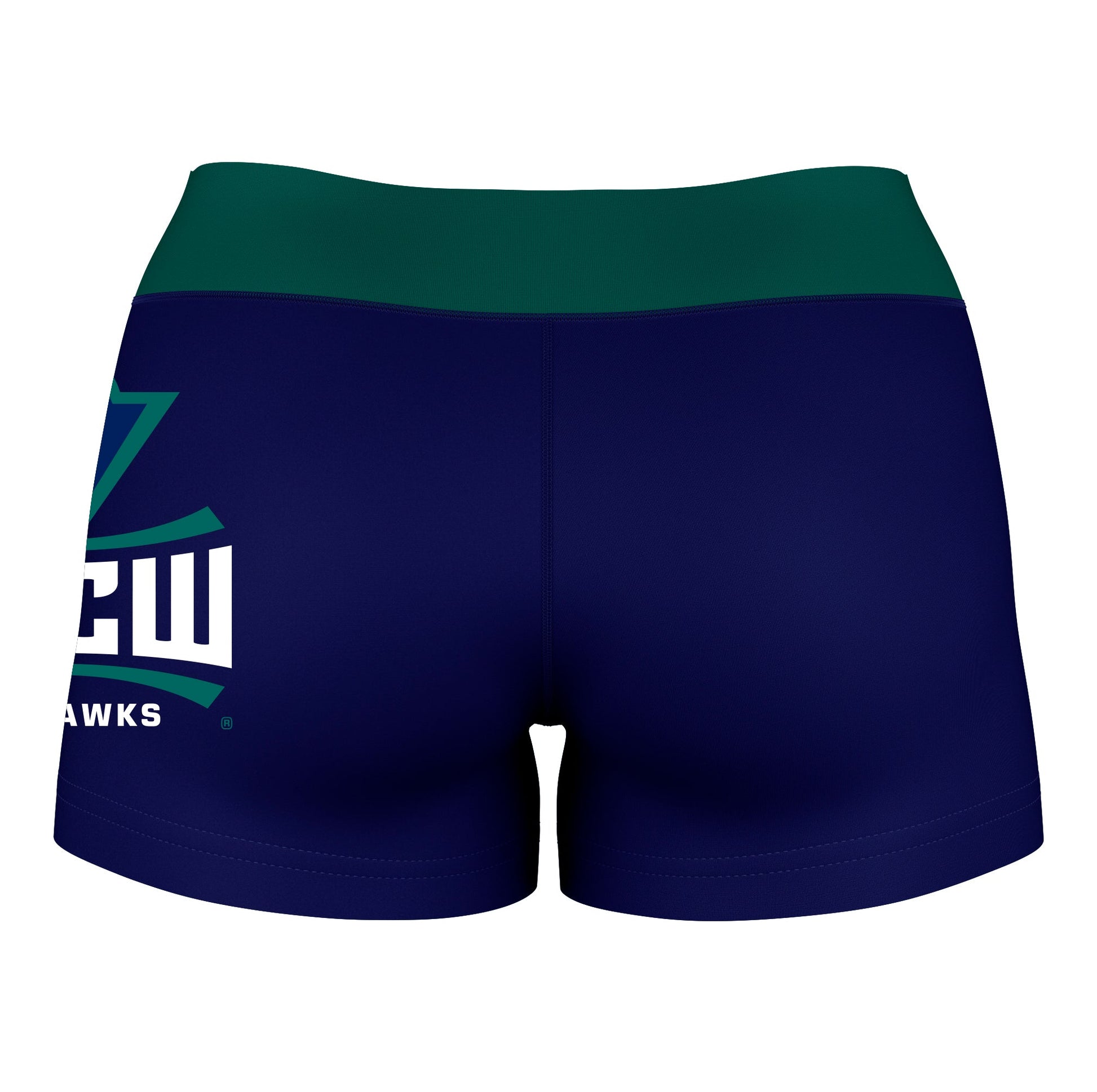 UNC Wilmington Seahawks UNCW  Logo on Thigh & Waistband Blue Teal Women Yoga Booty Workout Shorts 3.75 Inseam - Vive La F̻te - Online Apparel Store