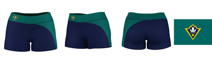 UNC Wilmington Seahawks UNCW Vive La Fete Collegiate Waist Color Block Women Navy Teal Optimum Yoga Short - Vive La F̻te - Online Apparel Store