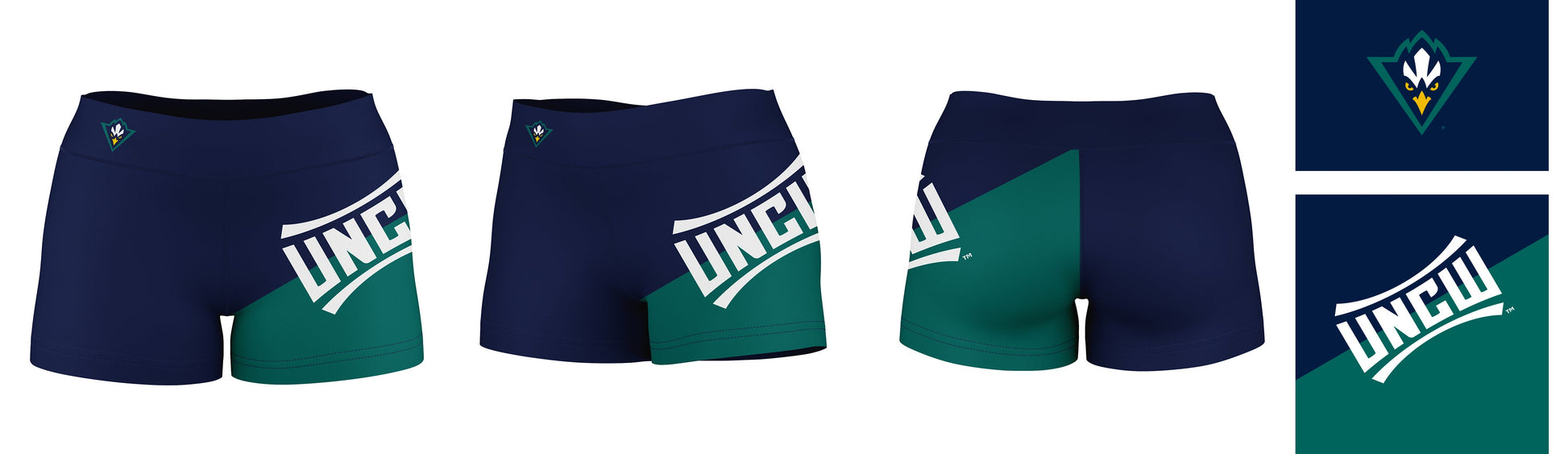 UNC Wilmington Seahawks UNCW Vive La Fete Game Day Collegiate Leg Color Block Women Blue Teal Optimum Yoga Short - Vive La F̻te - Online Apparel Store