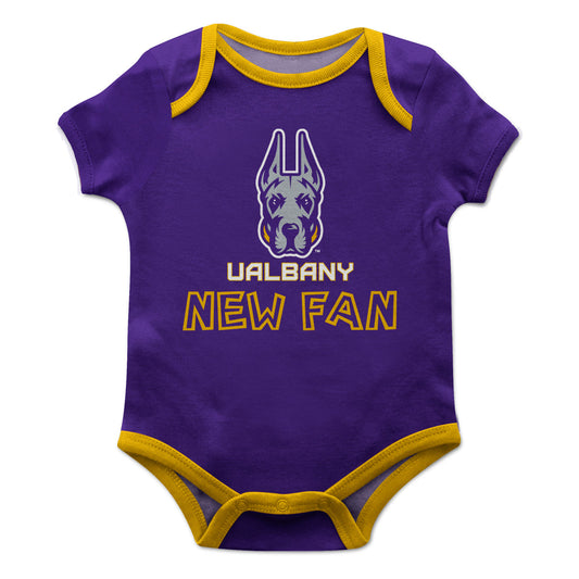 UALBANY Great Danes Infant Game Day Purple Short Sleeve One Piece Jumpsuit by Vive La Fete