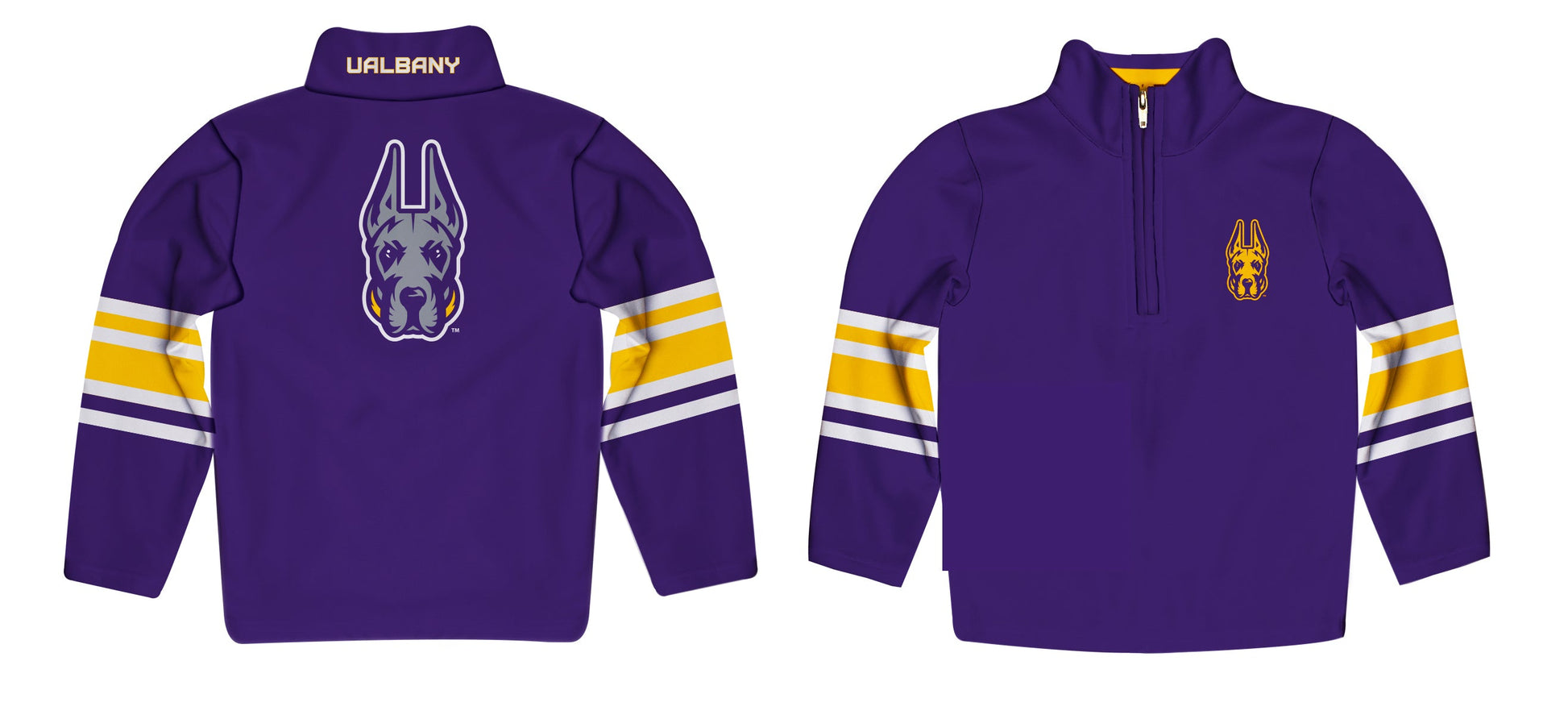 University at Albany Great Danes UALBANY Game Day Purple Quarter Zip Pullover for Infants Toddlers by Vive La Fete