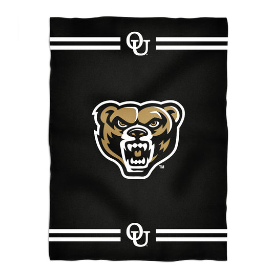 Oakland University Golden Grizzlies Game Day Soft Premium Fleece Black Throw Blanket 40 x 58 Logo and Stripes
