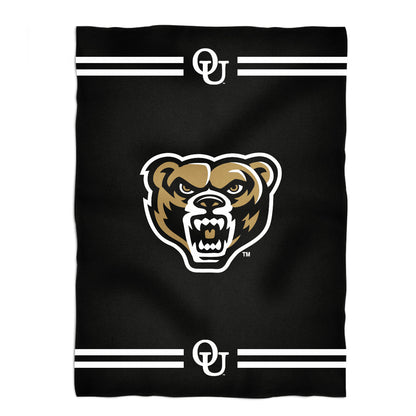 Oakland University Golden Grizzlies Game Day Soft Premium Fleece Black Throw Blanket 40 x 58 Logo and Stripes