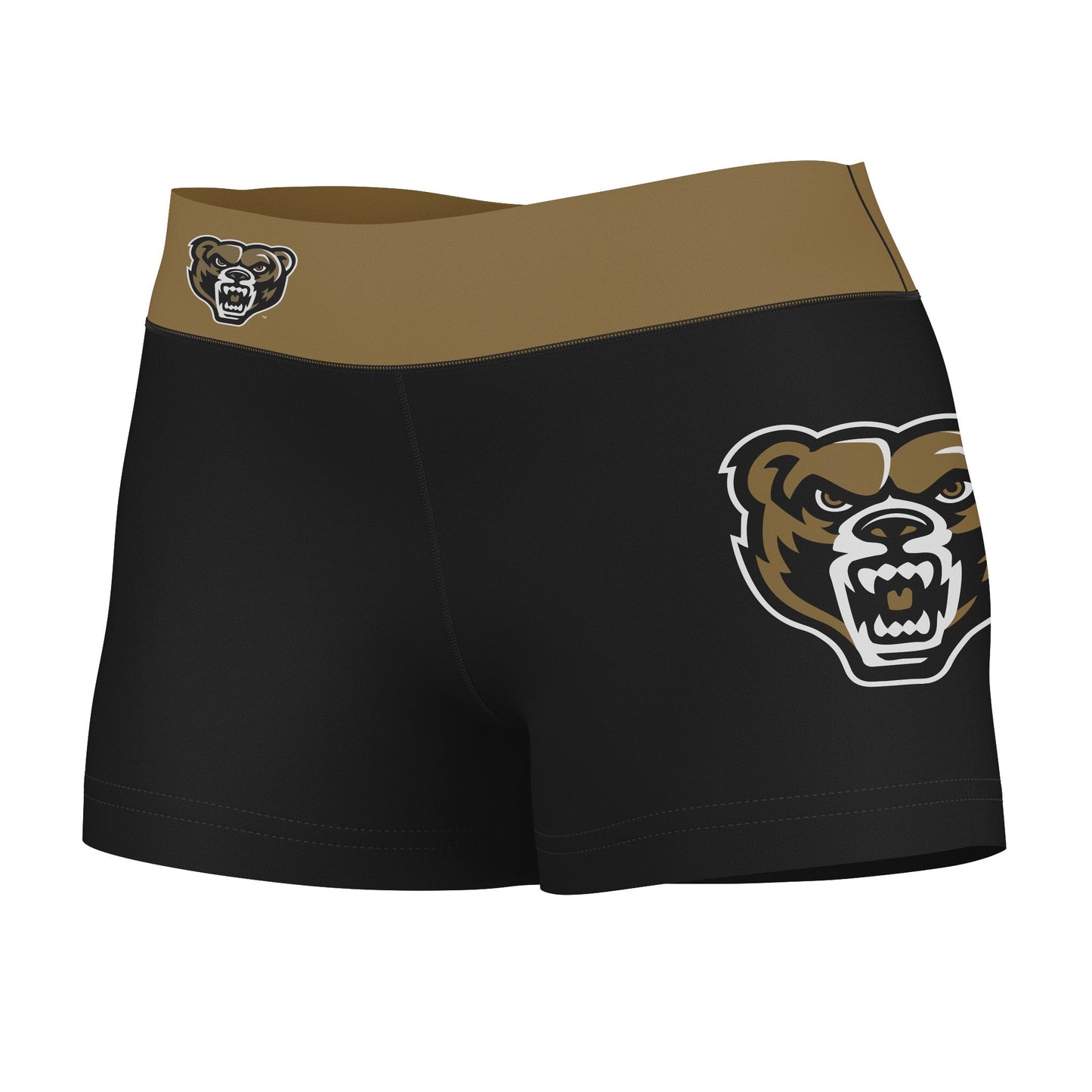 Oakland Golden Grizzlies Logo on Thigh & Waistband Black & Gold Women Yoga Booty Workout Shorts 3.75 Inseam"