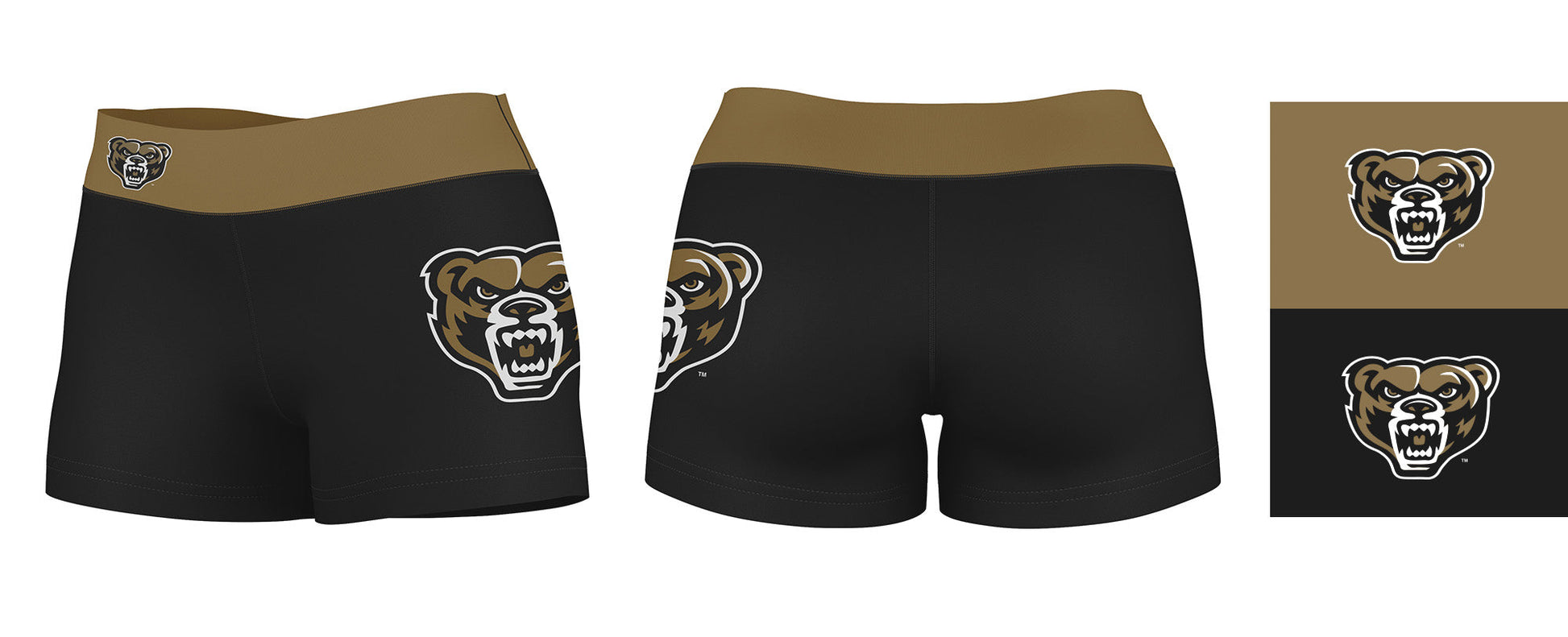 Oakland Golden Grizzlies Logo on Thigh & Waistband Black & Gold Women Yoga Booty Workout Shorts 3.75 Inseam" - Vive La F̻te - Online Apparel Store