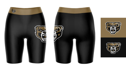 Oakland Golden Grizzlies Vive La Fete Game Day Logo on Thigh and Waistband Black and Gold Women Bike Short 9 Inseam"