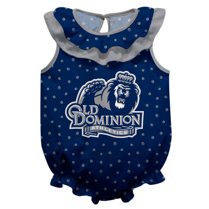 ODU Monarchs Swirls Navy Sleeveless Ruffle One Piece Jumpsuit Logo Bodysuit by Vive La Fete