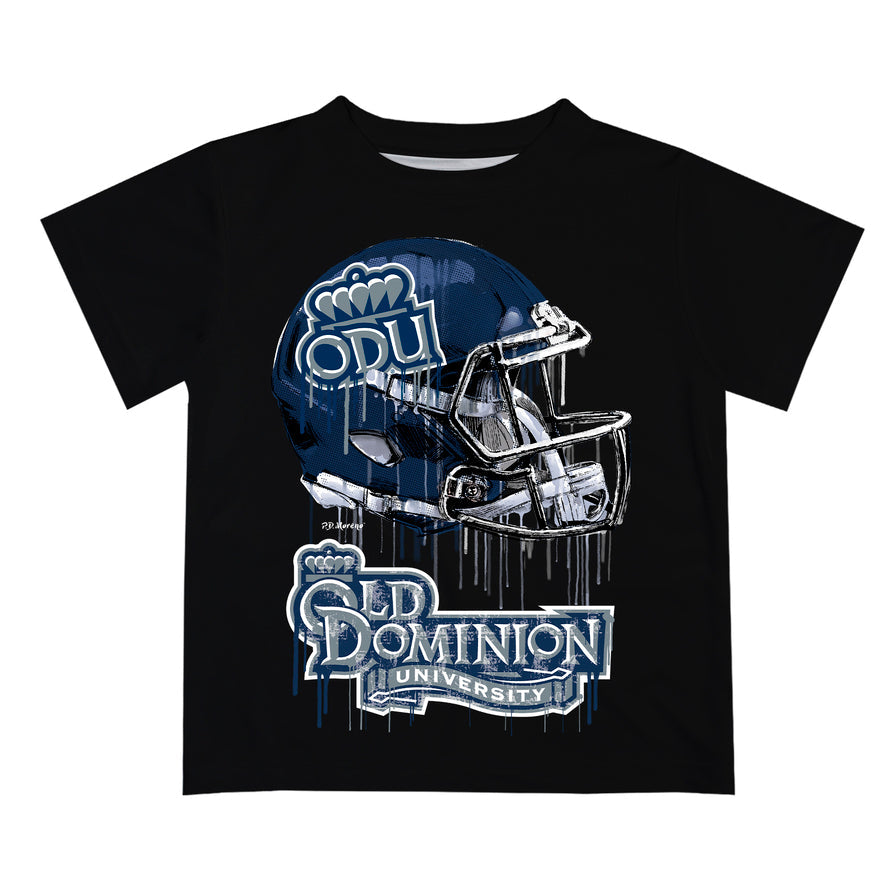 Old Dominion Monarchs Original Dripping Football Helmet Black T-Shirt by Vive La Fete