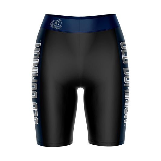 Old Dominion Monarchs Vive La Fete Game Day Logo on Waistband and Navy Stripes Black Women Bike Short 9 Inseam"