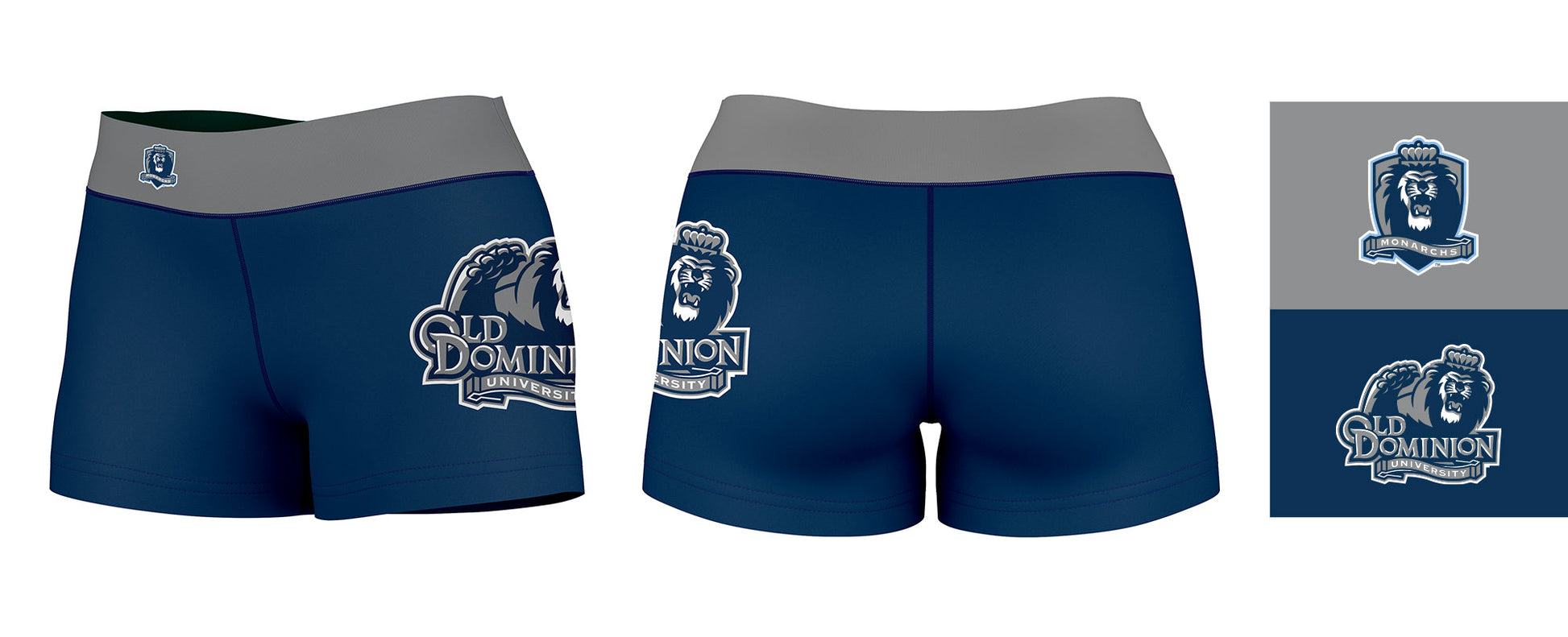 Old Dominion Monarchs Vive La Fete Logo on Thigh & Waistband Blue Gray Women Yoga Booty Workout Shorts 3.75 Inseam - Vive La F̻te - Online Apparel Store