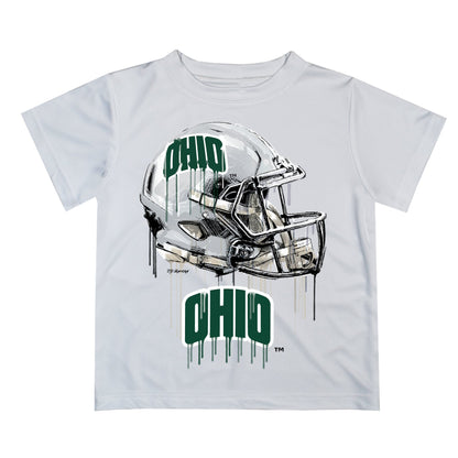 Ohio University Bobcats Original Dripping Football Helmet White T-Shirt by Vive La Fete