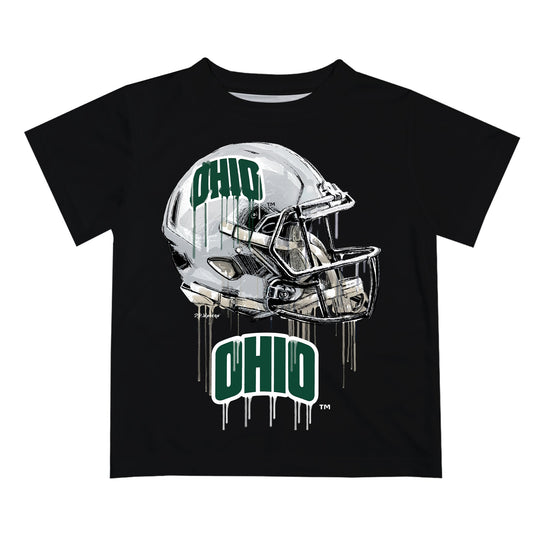Ohio University Bobcats Original Dripping Football Helmet Black T-Shirt by Vive La Fete