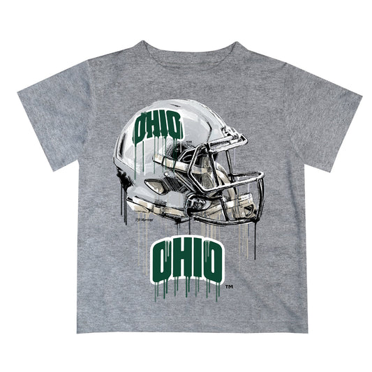Ohio University Bobcats Original Dripping Football Helmet Heather Gray T-Shirt by Vive La Fete