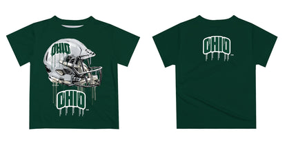 Ohio University Bobcats Original Dripping Football Helmet Green T-Shirt by Vive La Fete