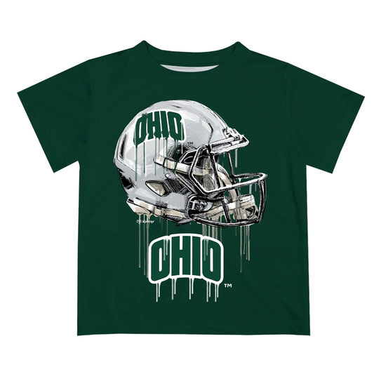 Ohio University Bobcats Original Dripping Football Helmet Green T-Shirt by Vive La Fete