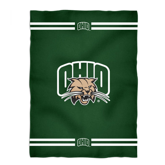 Ohio University Bobcats Game Day Soft Premium Fleece Green Throw Blanket 40 x 58 Logo and Stripes