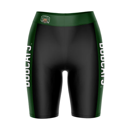 Ohio University Bobcats Vive La Fete Game Day Logo on Waistband and Green Stripes Black Women Bike Short 9 Inseam"