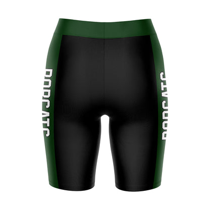 Ohio University Bobcats Vive La Fete Game Day Logo on Waistband and Green Stripes Black Women Bike Short 9 Inseam"