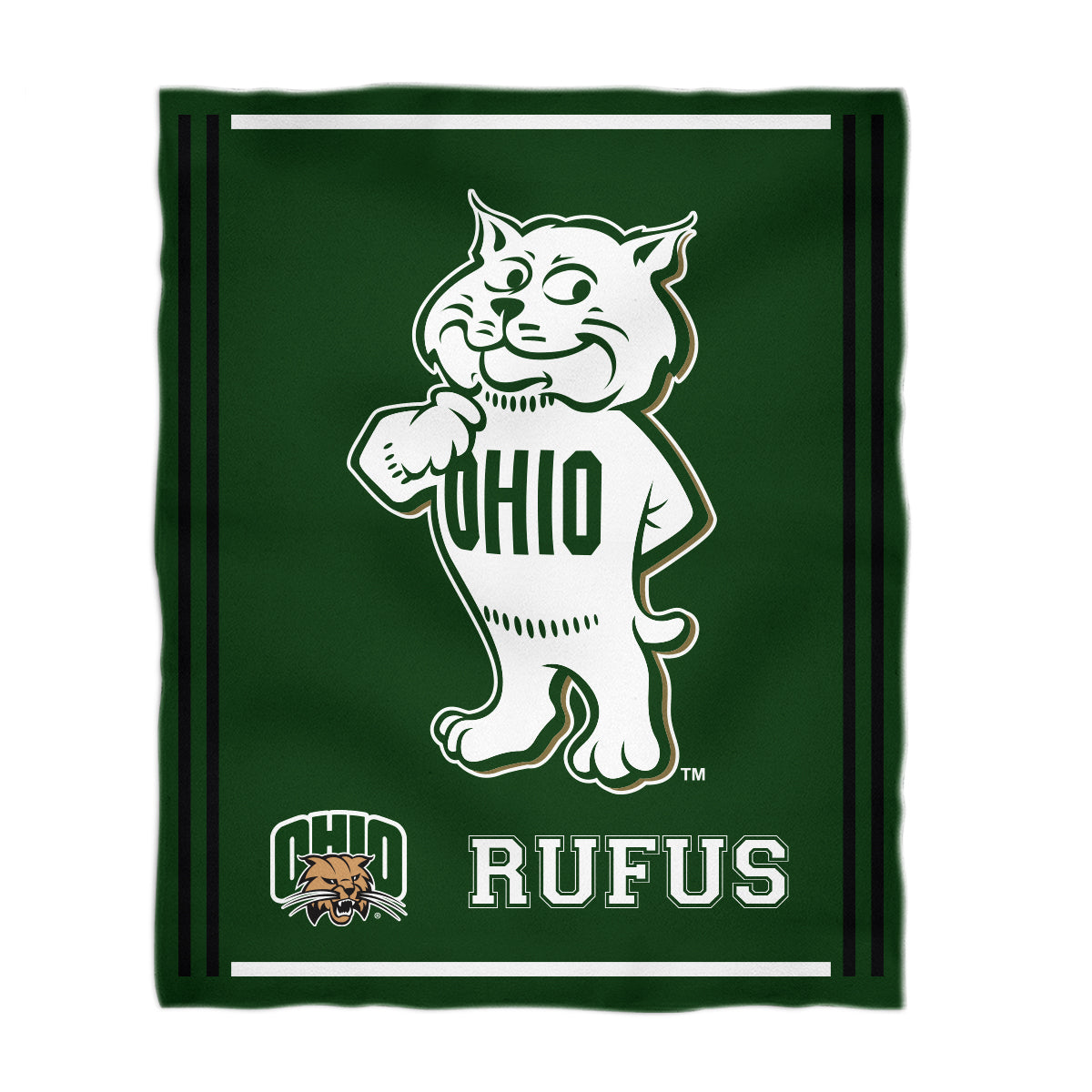 Ohio University Bobcats Kids Game Day Green Plush Soft Minky Blanket 36 x 48 Mascot