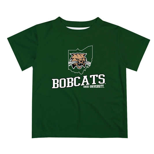 Ohio University Bobcats Vive La Fete State Map Green Short Sleeve Tee Shirt