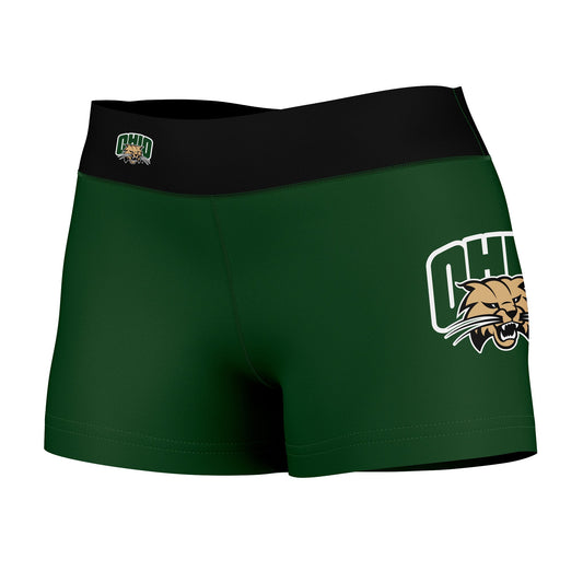 Ohio Bobcats Vive La Fete Logo on Thigh & Waistband Green Black Women Yoga Booty Workout Shorts 3.75 Inseam