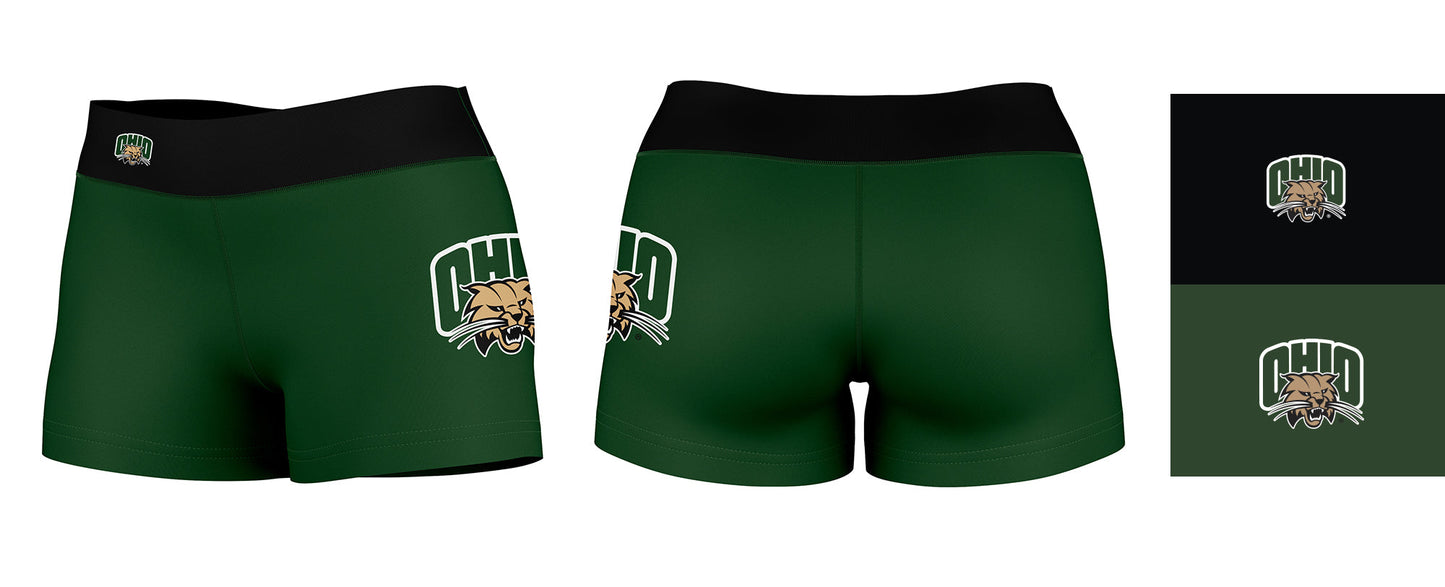 Ohio Bobcats Vive La Fete Logo on Thigh & Waistband Green Black Women Yoga Booty Workout Shorts 3.75 Inseam - Vive La F̻te - Online Apparel Store