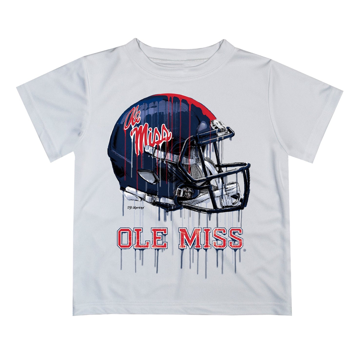 Ole Miss Rebels Original Dripping Football Helmet White T-Shirt by Vive La Fete