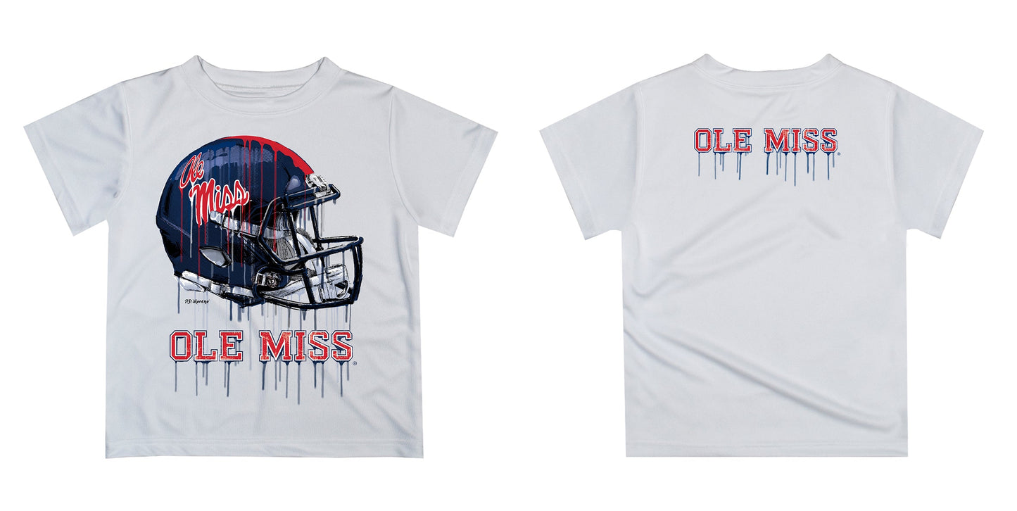 Ole Miss Rebels Original Dripping Football Helmet White T-Shirt by Vive La Fete