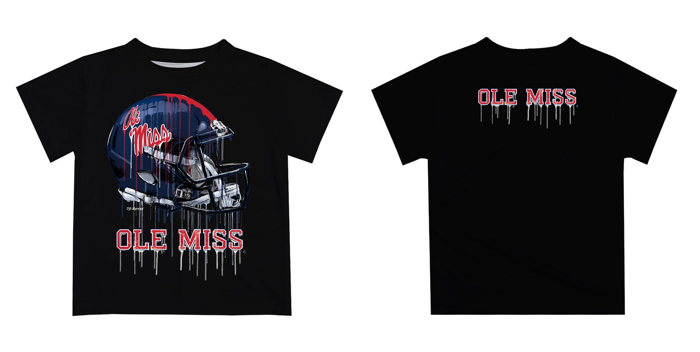 Ole Miss Rebels Original Dripping Football Helmet Black T-Shirt by Vive La Fete