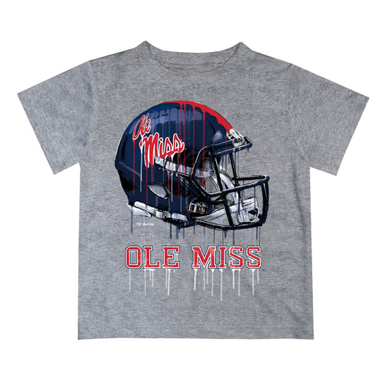 Ole Miss Rebels Original Dripping Football Helmet Heather Gray T-Shirt by Vive La Fete