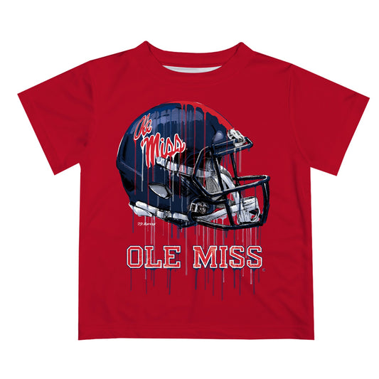 Ole Miss Rebels Original Dripping Football Helmet Red T-Shirt by Vive La Fete